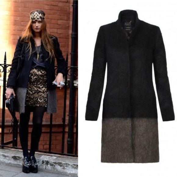 All Saints Jackets & Blazers - All Saints Strand Crombie Colorblock Jacket Sweater Size 6 Black Grey/Brown